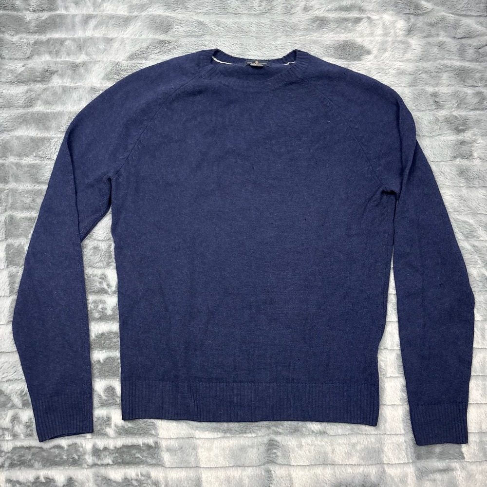 Brooks Brothers 346 Mens Navy Blue Wool Blend Raglan Crew Neck Sweater L